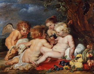 Kristus, Johannes-poika ja enkelit tekijältä Peter Paul Rubens