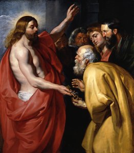 Kristus luovuttaa taivaan avaimet pyhälle Pietarille tekijältä Peter Paul Rubens