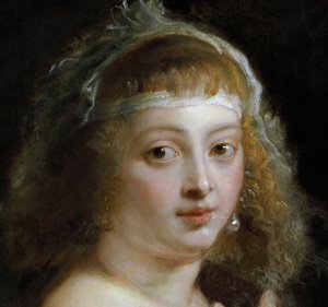 Yksityiskohta Helene Fourmentista turkistakissa tekijältä Peter Paul Rubens