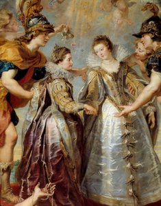 Ranskan ja Espanjan kahden prinsessan vaihto Bidassoa-joella Hendayessa, 11.9.1615 Allegorinen esitys Itävallan Annan ja Ludvig XIII:n avioliitosta toisaalta Isabellan (1602-1644) ja Philip IV:n välillä toisaalta tekijältä Peter Paul Rubens