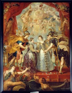 Ranskan ja Espanjan kahden prinsessan vaihto Bidassoa-joella Hendayessa, 11.9.1615 Allegorinen esitys Itävallan Annan ja Ludvig XIII:n avioliitosta toisaalta Isabellan (1602-1644) ja Philip IV:n välillä toisaalta tekijältä Peter Paul Rubens