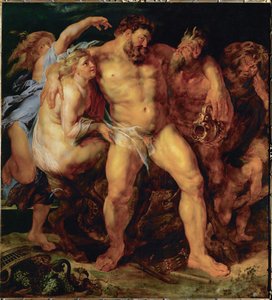 Herkules humalassa, nymfin ja satiirin johdolla, noin 1612-14 (maalaus tammipuulle). tekijältä Peter Paul Rubens