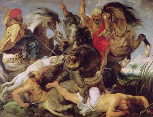 Hippopotamuksen ja krokotiilin metsästys, n.1615-16 (ks. 170972). tekijältä Peter Paul Rubens