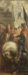 Kuninkaat Clothar ja Dagobert riitelevät keisari Mauritiuksen Heraldin kanssa. Luonnos korkealle alttaritaululle, St Bavo, Gent, 1611 tekijältä Peter Paul Rubens
