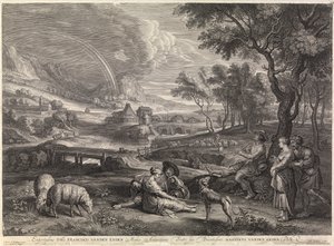 Maisema sateenkaaren ja paimenen kanssa (kaiverrus) tekijältä Peter Paul Rubens