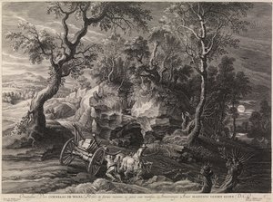 Maisema jumissa vaunujen kanssa (kaiverrus) tekijältä Peter Paul Rubens