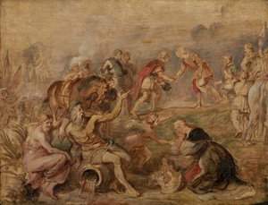 Unkarin kuninkaan Ferdinandin ja Espanjan kardinaali-infante Ferdinandin tapaaminen Nördlingenissä tekijältä Peter Paul Rubens