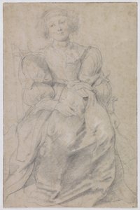 Hélène Fourmentin muotokuva, noin 1630-31 (musta ja punainen liitu, korotettu valkoisella). tekijältä Peter Paul Rubens