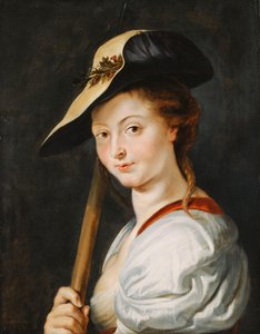Nuoren naisen muotokuva, jonka sanotaan olevan Suzanna Fourment, rinnan mittainen, paimentyttärenä, tekijältä Peter Paul Rubens