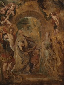 Pyhä Gregorius Suuri pyhien Mauruksen ja Papianuksen kanssa ja Pyhä Domitilla pyhien Nereuksen ja Akhilleuksen kanssa, 1606-07 tekijältä Peter Paul Rubens