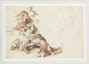Luonnos susimetsästystä varten (kynä akvarellilla paperille) tekijältä Peter Paul Rubens