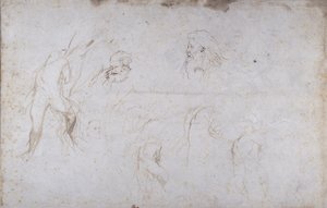 Tutkimukset puuhun sidotusta mieshahmosta ja kahdesta urospäästä, n. 1601 (kynä ja muste paperille) tekijältä Peter Paul Rubens