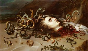 Tete de Meduse - Medusan johtaja - Pieter Paul Rubens (1577-1640). Öljy kankaalle, c. 1617-1618. Mitat: 68,5 x 118 cm. Taidehistoriallinen museo, Vienne tekijältä Peter Paul Rubens