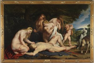 Adoniksen kuolema (Venuksen, Cupidon ja kolmen armojen kanssa) tekijältä Peter Paul Rubens