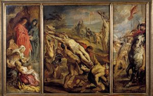 Triptyykkiristin pystyttäminen Pierre Paul (Pierre-Paul) Rubens (tai Peter Paul tai Petrus Paulus) (1577-1640) 1600-luvun su. 0,68 x 1,07 m Pariisi, Musee du Louvre tekijältä Peter Paul Rubens