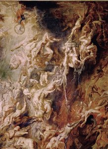The Fall of the Damned (maalaus tammipuulle) tekijältä Peter Paul Rubens