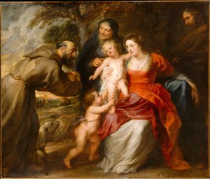 Pyhä perhe pyhien Franciscuksen ja Annan kanssa ja pikkulapsi Pyhä Johannes Kastaja, n. 1635 (öljy kankaalle) tekijältä Peter Paul Rubens