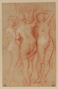 The Three Graces, n. 1635-1640 (punainen ja valkoinen liitu paperille) tekijältä Peter Paul Rubens