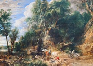 The Watering Place, n. 1615-22 (öljy tammen päälle) tekijältä Peter Paul Rubens