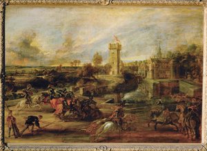 Turnajaiset Steenin linnan vallihaudan lähellä (maalaus puulle) tekijältä Peter Paul Rubens