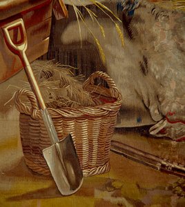 Kristus-lapsen palvonta, yksityiskohta flaamilaisen koulun kuvakudoksesta, n. 1600-50