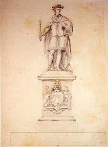 Suunnittelu Edward VI:n (1537–53) patsaalle n. 1737–39 (kynä ja muste paperille)