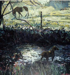 Poni ja koira pellolla, 2000 (öljy kankaalle)
