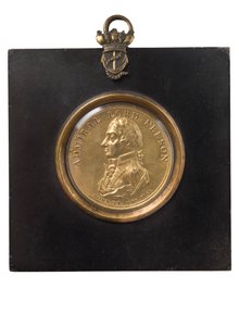 Admiral Lord Nelsonin muotokuvaplaketti, n. 1805 (pronssiksi kullattu) tekijältä Peter Wyon