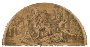 Der Untergang Trojas, Bogenfeld. Karton zu den Deckenbildern der Münchner Glyptothek
