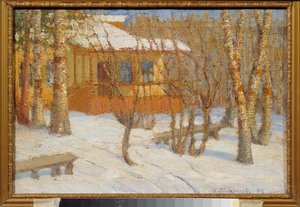 Pakkanen ja aurinko. Pjotr ​​Ivanovitš Petrovitševin (Pjotr ​​Petrovitšev) maalaus (1874-1947), öljy kankaalle tekijältä Petr Ivanovic Petrovichev