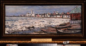 Jään ajautuminen Volgalla, lähellä Jaroslavlia (Venäjä). Pjotr ​​Ivanovitš Petrovitševin (Pjotr ​​Petrovitševin) (1874-1947) työ, öljy pahville