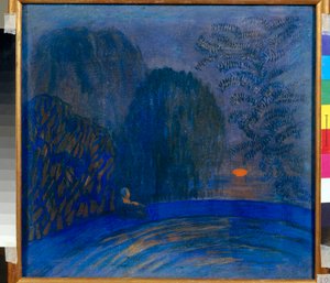 ""Kuu-aihe"" Kuumaisema Pjotr ​​Savvich Utkinin (1877-1934) maalaus 1906 Dim 46x44 cm Tempera kankaalle Yksityiskokoelma