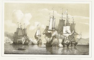 Livornon meritaistelu, 1653 Meritaistelu Livornossa. 14. maaliskuuta 1653 / Combat naval près de Livourne. 14. maaliskuuta 1653 (otsikko esineessä)