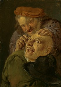 Tunne: Parturi hoitaa miestä. Sarjasta Viiden aistin personifikaatiot, n. 1635-1666 (öljy puulle) tekijältä Petrus Staverenus