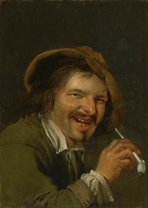 Tuoksu: Naurava mies polttaa piippua. Sarjasta Viiden aistin personifikaatiot, n. 1635-66 (öljy puulle) tekijältä Petrus Staverenus