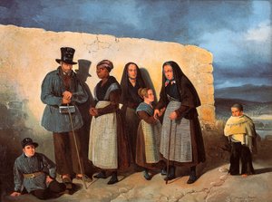 Madridin San Bernardinon (Saint Bernard) -sairaanhoidon köyhät lämmittelevät auringossa