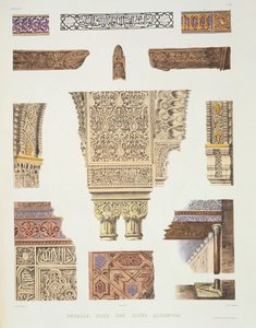 Yksityiskohdat Alhambran leijonien hovista, Benard und Freyn kaivertamasta julkaisusta "Souvenirs of Granada and of the Alhambra", julkaistu n. 1836-1837