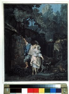 ""Farewell morning"" (Farewell morning) Pariskunta lähtee aikaisin aamulla. Litografia Philibert Louis Debucourt (1755-1832) 1787 Pushkin Museum Moskova tekijältä Philibert Louis Debucourt