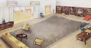 1930-luvun sisustus: Olohuone ja työhuone (värilitho)