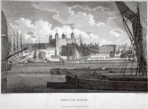 Näkymä Lontoon Towerista veneillä Thames-joella, c1790