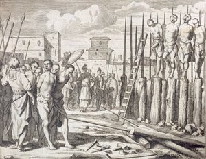 Joidenkin kapinallisten lyöminen, Punishment: Massacre by impament, pub. 1672. tekijältä Philip Baldaeus
