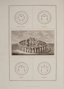 Näkymä Stonehengestä, Sir Richard Colt Hoares Muinaisen Wiltshiren historia, kaiverrus James Basire, Lontoo, 1810-11 tekijältä Philip Crocker