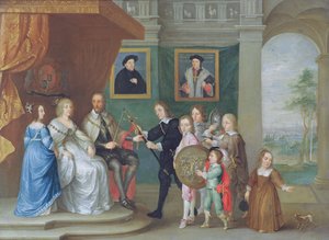 Thomas Howard, Arundelin 14. jaarlille, lapset antavat aseet merkiksi hänen nimityksestään johtaa armeijaa Skotlantia vastaan vuonna 1639 (öljy kuparilla)