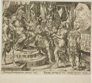 Achior rukoilee Holofernesta israelilaisille, levy yksi Judith ja Holofernesin tarinasta