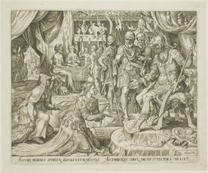 Judith esitti Holofernesille levyn viisi julkaisusta The Story of Judith and Holofernes tekijältä Philip Galle