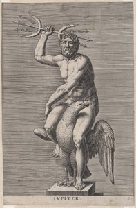 Levy 2: Jupiter, kotkan selässä istuvan alastonjumalan patsas, jolla on kaksoiskolmio, edestakaisin..., 1586.