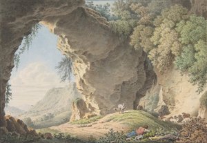 Kalliomaisema nukkuvan paimenen kanssa, 1817. tekijältä Philip Heinrich Dunker