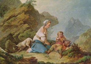 Hagar katselee poikaansa juomassa tekijältä Philippe Jacques de Loutherbourg