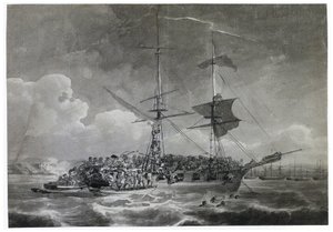 Ranskalaisen briggin (tiili) muotokuva, La Chevrette (epävarma). Philippe Jacques de Loutherbourgin (1740-1812) musteeseen kastama. tekijältä Philip James de (1740 1812) Loutherbourg