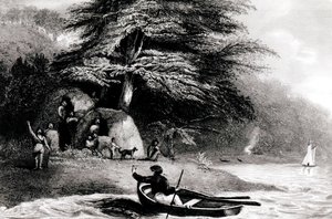 Fuegian Wigwams Hope Harbourin Magdalen Channel -kanavalla, kaivertanut S. Bull, 1838 tekijältä Philip Parker King
